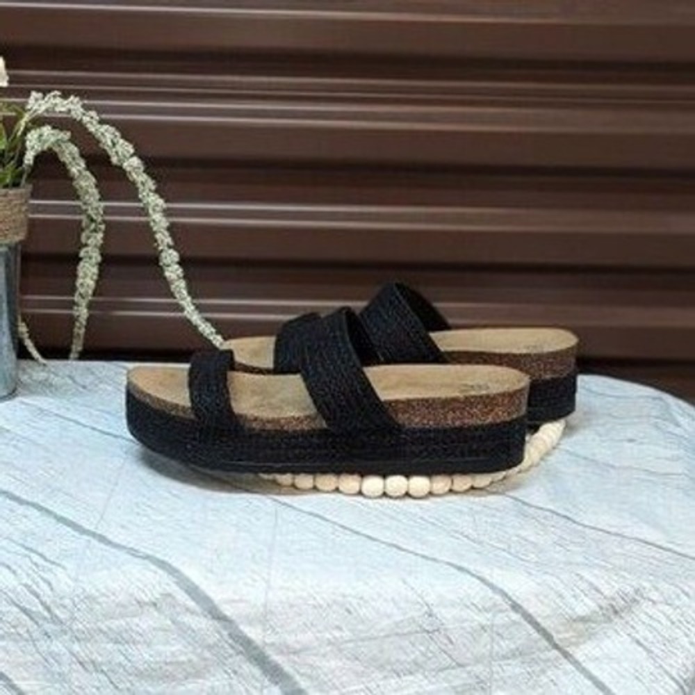 Coastal Boho BP Tenley Cork Platform Sandals Black Double Strap‎ Women's 8 - Picture 3 of 8